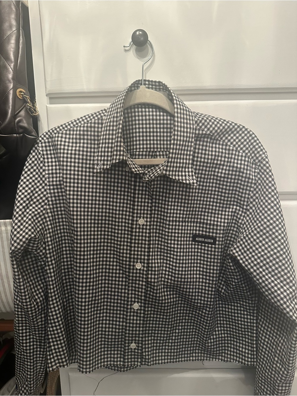 Miu Miu Black & White Gingham Button-Down Shirt - Men's
